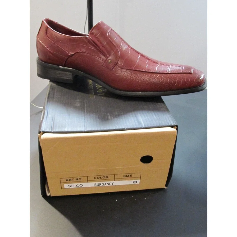 Parrazo Mens 8 Burgundy Croc Loafer Dress Shoes Square Toe Slip On NIB Geico
